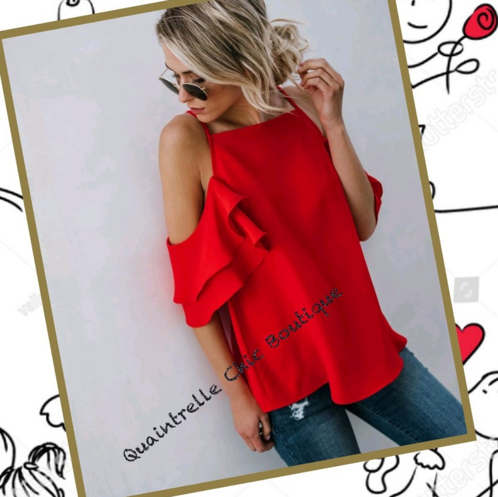 1 XL LEFT🆕️HEARTTHROB RUFFLE SLEEVE TOP